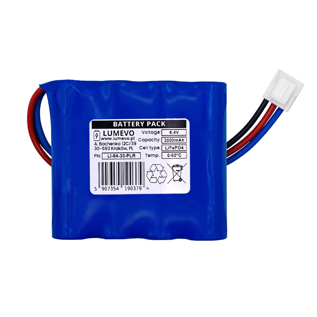 [LI-64-30-PLR] Akumulator LiFePO4 6,4V 3000mAh - "Plotek" 3PIN Awex