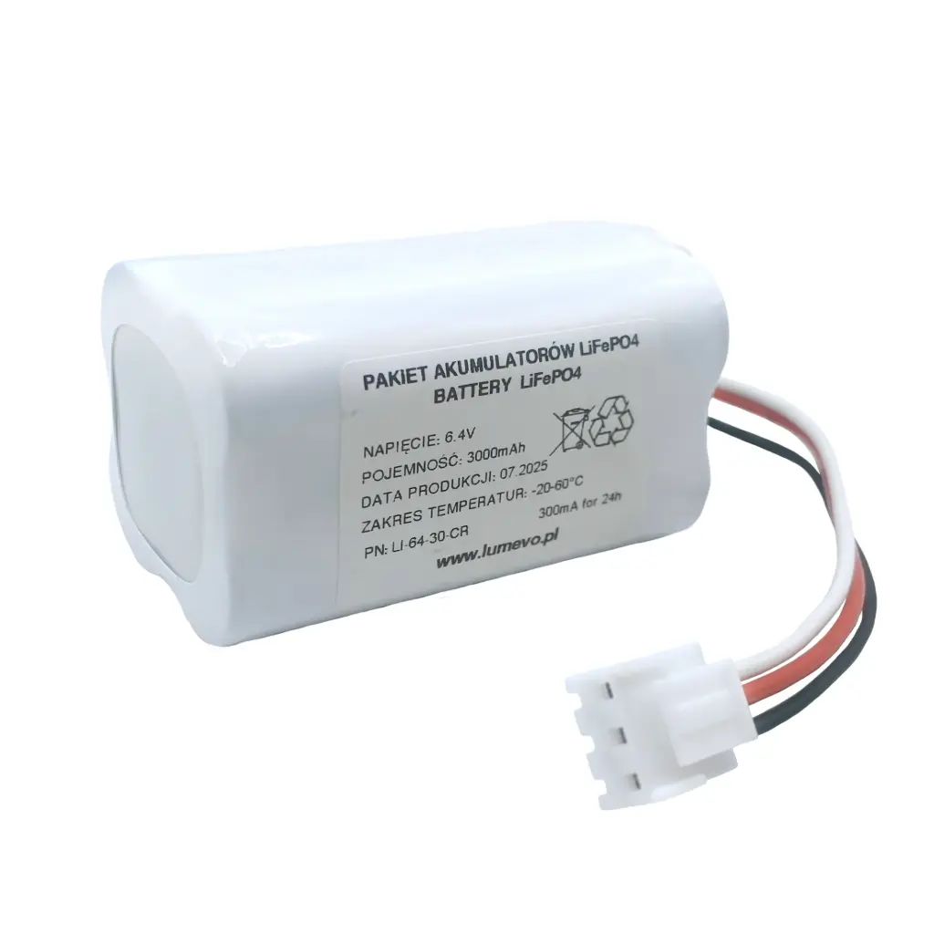[LI-64-30-CR] Akumulator LiFePO4 6,4V 3000mAh - "Puszka" 3pin Awex